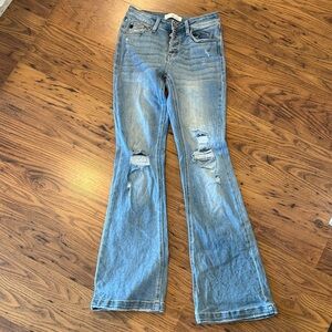 KanCan Women's Blue button fly Distressed Jeans